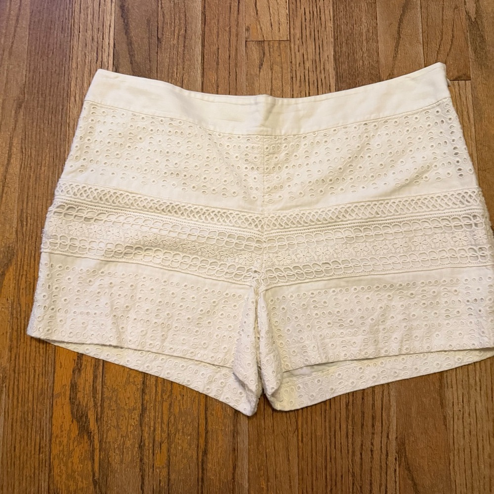 LOFT Cream Eyelet High-Waist Shorts